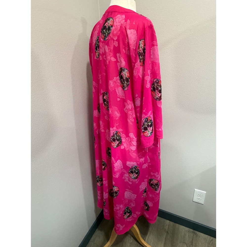 Torrid Pink Skull Floral Chiffon Kimono Cardigan Duster Layering Jacket Size 0 - Picture 3 of 6